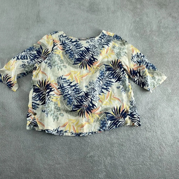 Chicos Womens No Iron Linen Tropical Print Top Size 2 (L) Multicolor 4869 - Picture 1 of 8